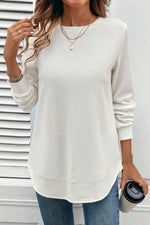 Load image into Gallery viewer, White Rounded Hem Waffle Long Sleeve Top
