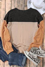 Load image into Gallery viewer, Multicolor Color Block Long Sleeve Ribbed Loose Top
