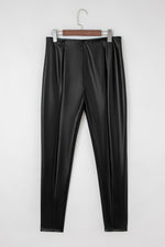 Load image into Gallery viewer, Black Faux Leather Seamed Leg High Waist Leggings
