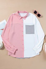 Load image into Gallery viewer, Dusty Pink Color Block/Pure Color Patch Pocket Shirt - Fashion Queen -  17
