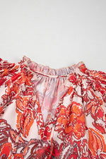 Load image into Gallery viewer, Red Vintage Floral Ruffle Sleeve V Neck Blouse
