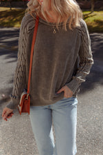Load image into Gallery viewer, Dark Brown Contrast Cable Knit Sleeve Casual Sweater - Fashion Queen -  6
