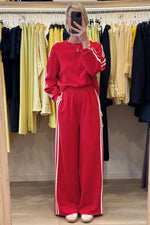 Load image into Gallery viewer, Fiery Red Varsity Striped Detail Crewneck Pullover Elastic Sweatpants 2pcs Outfit
