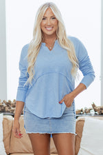 Load image into Gallery viewer, Myosotis Notched Neck Terry Raw Hem Long Sleeve Top
