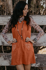 Load image into Gallery viewer, Gold Flame Corduroy Western Embroidered Patched Pocket Shift Sleeveless Mini Dress - Fashion Queen -  4
