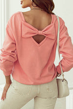 Load image into Gallery viewer, Black Bowknot Dewback Round Neck Sweatshirt - Fashion Queen
