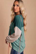Load image into Gallery viewer, Multicolor Color Block Long Sleeve Ribbed Loose Top - Fashion Queen -  7
