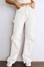 Load image into Gallery viewer, White High Waist Straight Leg Cargo Pants with Pockets
