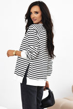 Load image into Gallery viewer, Black Stripe Raglan Sleeve Side Slits Loose Sweatshirt
