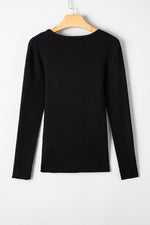 Load image into Gallery viewer, Black Ribbed Knit Cold Shoulder Sweater - Fashion Queen -  6
