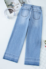Load image into Gallery viewer, Dusk Blue Raw Hem Straight Leg Loose High Waist Jeans
