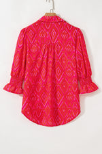 Load image into Gallery viewer, Strawberry Pink Western Aztec Geometric Ruffled 3/4 Sleeve Shirt
