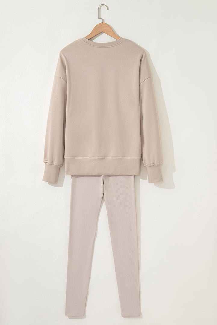 Jet Stream Solid Color Oversize Slit Sweatshirt Ribbed Leggings 2pcs Set