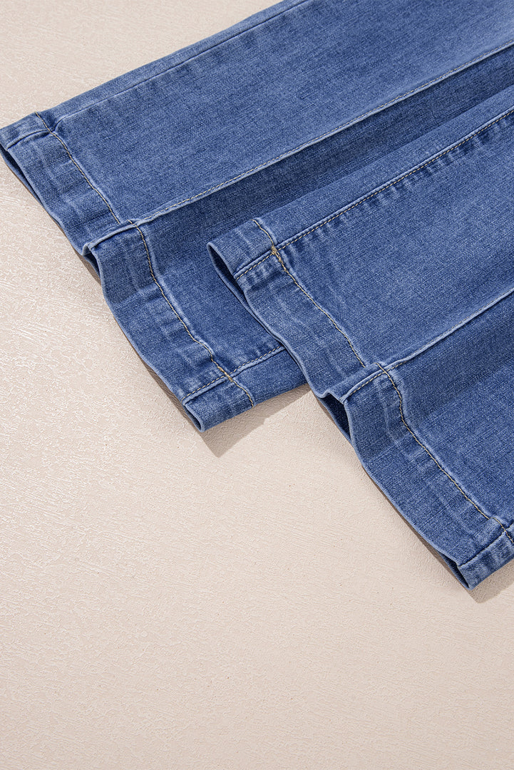 Beau Blue Tailored Center Seam Detail Straight Loose High Rise Jeans