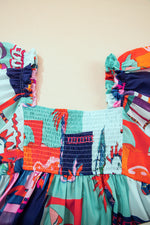 Load image into Gallery viewer, Sky Blue Tropical Printed Square Neck Flutter Sleeve Babydoll Blouse
