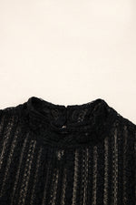 Load image into Gallery viewer, Black Lace Patchwork Flounce Sleeve Slim Fit Top
