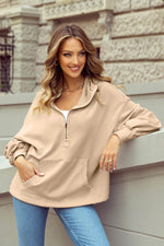 Load image into Gallery viewer, Light Grey Solid Kangaroo Pocket Half Zipper Oversized Hoodie - Fashion Queen
