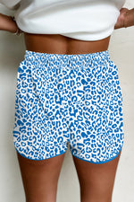 Load image into Gallery viewer, Pink Leopard Elastic Waist Lace up Contrast Trim Casual Shorts

