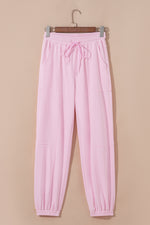 Load image into Gallery viewer, Lilac Drawstring Waist Patchwork Solid Color Jogger Pants
