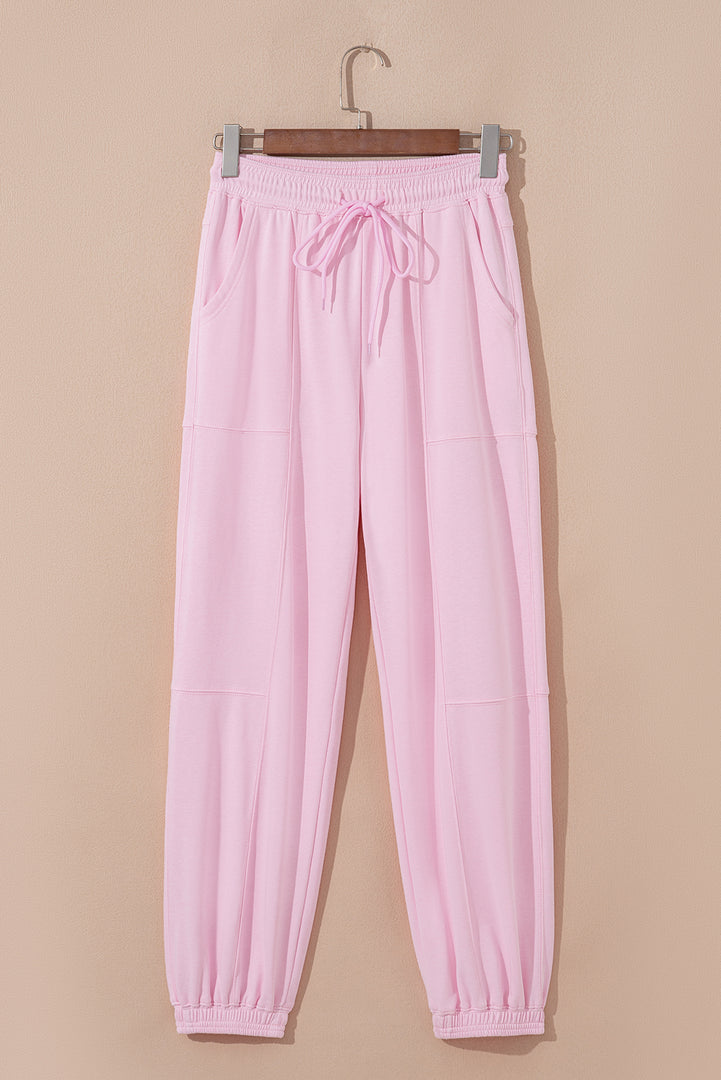 Lilac Drawstring Waist Patchwork Solid Color Jogger Pants