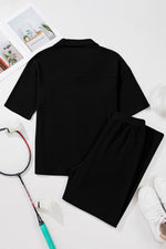 Load image into Gallery viewer, Black Solid Color Textured Buttoned Shirt and Casual Pants Set
