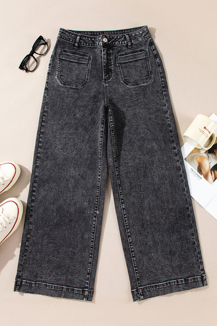 Blue Chic Patch Pocket Straight Leg Loose Jeans