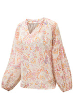Load image into Gallery viewer, Fiery Red White Floral Print V Neck Long Puff Sleeve Top - Fashion Queen -  22
