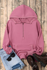 Load image into Gallery viewer, Light Grey Solid Kangaroo Pocket Half Zipper Oversized Hoodie - Fashion Queen
