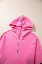 Load image into Gallery viewer, Light Grey Solid Kangaroo Pocket Half Zipper Oversized Hoodie - Fashion Queen
