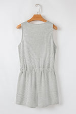 Load image into Gallery viewer, Light Grey Waffle Knit Sleeveless Buttoned Front Drawstring Waist Romper
