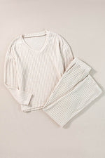 Load image into Gallery viewer, Black Ribbed Knit V Neck Slouchy Two-piece Outfit - Fashion Queen
