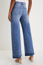 Load image into Gallery viewer, Dusk Blue Raw Hem Unique Cuffs Straight High Rise Loose Jeans
