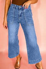 Load image into Gallery viewer, Sky Blue Cropped High Rise Wide Leg Jeans
