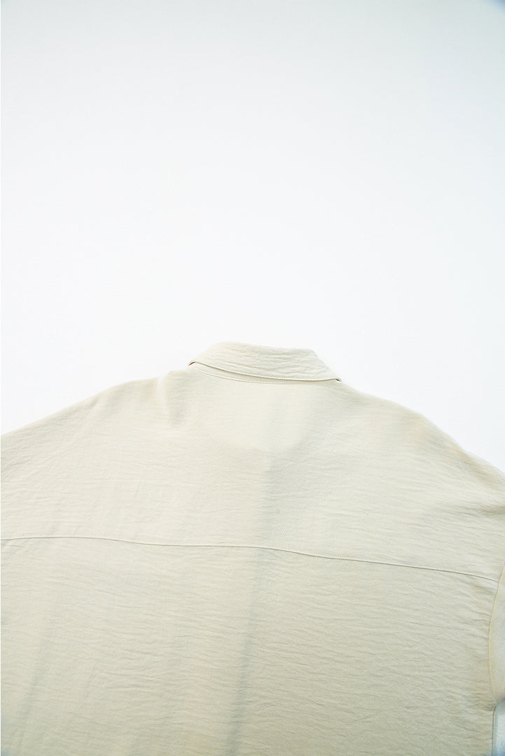Beige Pure Color Patch Pocket Shirt - Fashion Queen -  10