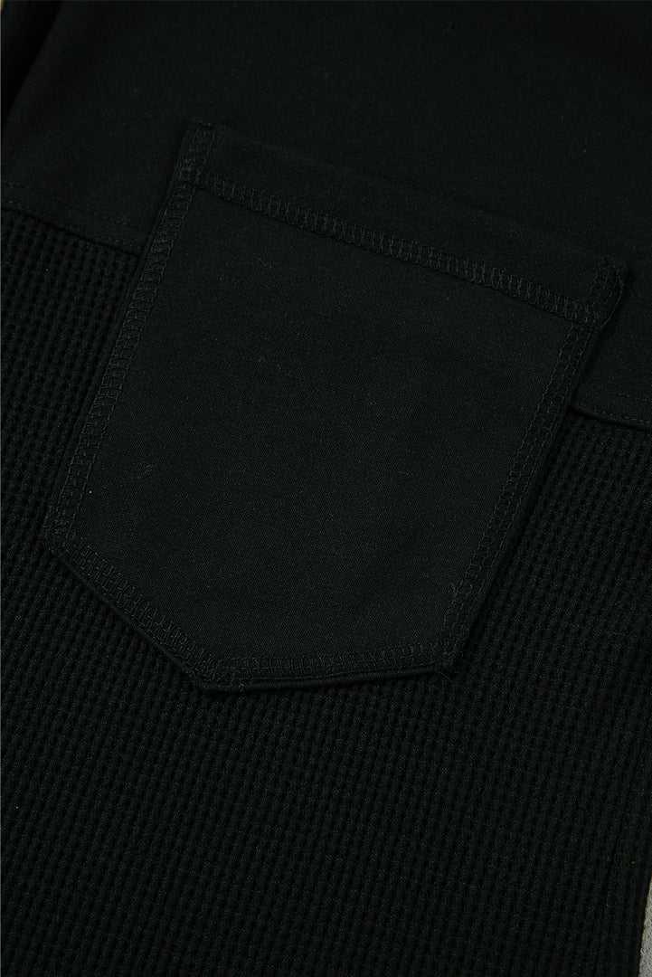 Moss Green Waffle Knit Patchwork Buttoned Oversized Shacket