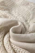Load image into Gallery viewer, Black Eyelet Pattern Detail V Neck Drop Shoulder Sweater - Fashion Queen
