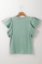 Load image into Gallery viewer, Sleet Solid Color Textured Flutter Sleeve Top - Fashion Queen
