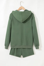 Load image into Gallery viewer, Black Button Drawstring Hooded Pullover and Casual Short Set
