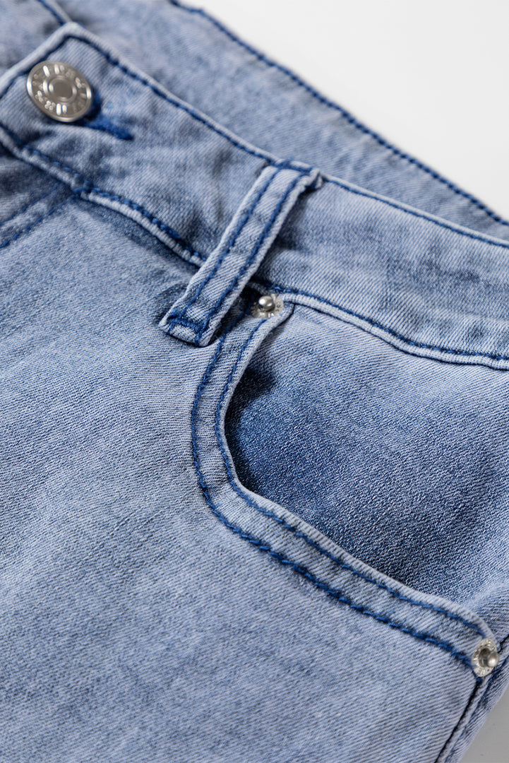 Beau Blue High Waist Button Zip Fly Bell Bottom Jeans