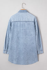 Load image into Gallery viewer, Beau Blue Chest Pocket Raw Hem Denim Loose Shirt Dress

