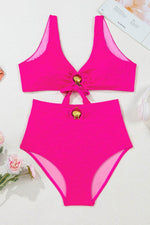 Load image into Gallery viewer, Rose Red Gold Shell Decor Wire-free Knotted 2pcs Bikini Swimsuit - Fashion Queen -  11
