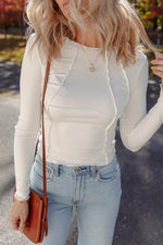 Load image into Gallery viewer, White Exposed Seam Ribbed Knit Slim Fit Long Sleeve Top
