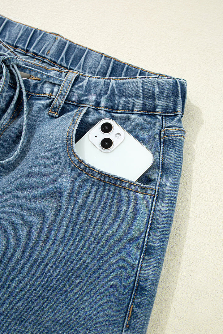 Dusk Blue Medium Wash Super Wide Leg Denim Pants
