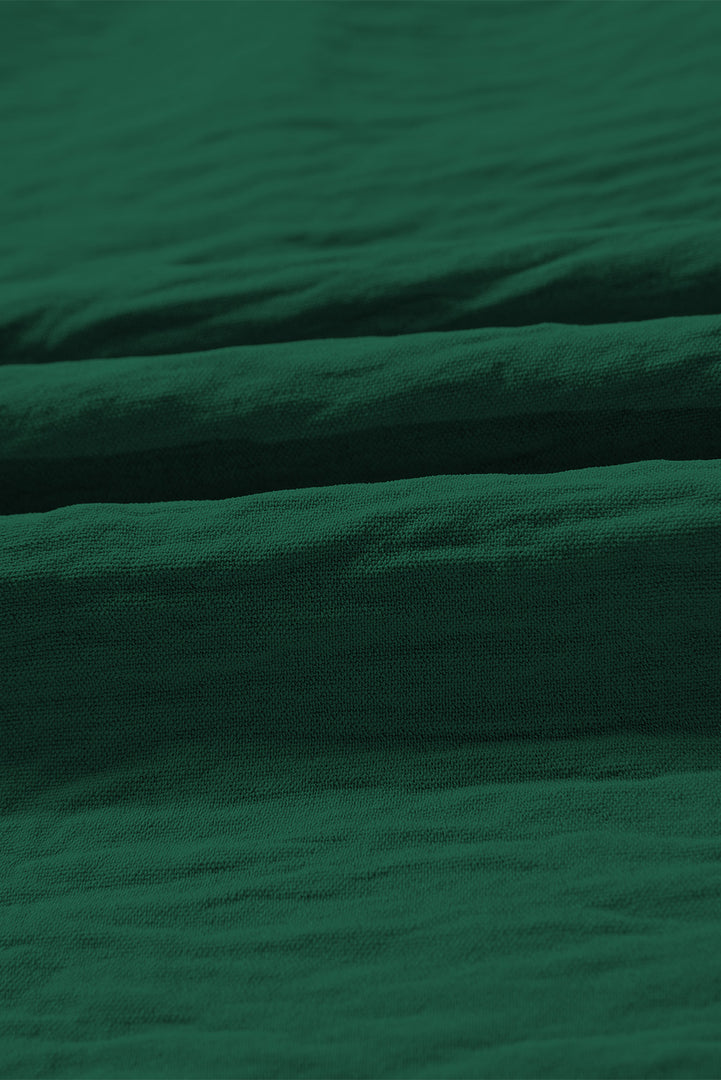 Blackish Green Flounce Sleeve Pleated Textured Blouse