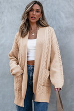 Load image into Gallery viewer, Parchment Oversize Chunky Cable Knit Open Front Midi-length Cardigan
