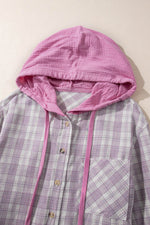 Load image into Gallery viewer, Black Checkered Print Loose Fit Buttoned Hooded Shacket - Fashion Queen
