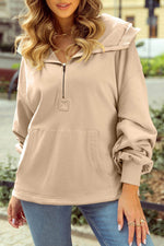Load image into Gallery viewer, Light Grey Solid Kangaroo Pocket Half Zipper Oversized Hoodie - Fashion Queen
