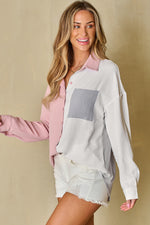 Load image into Gallery viewer, Dusty Pink Color Block/Pure Color Patch Pocket Shirt - Fashion Queen -  13
