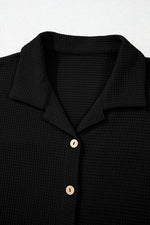 Load image into Gallery viewer, Black Solid Color Textured Buttoned Shirt and Casual Pants Set
