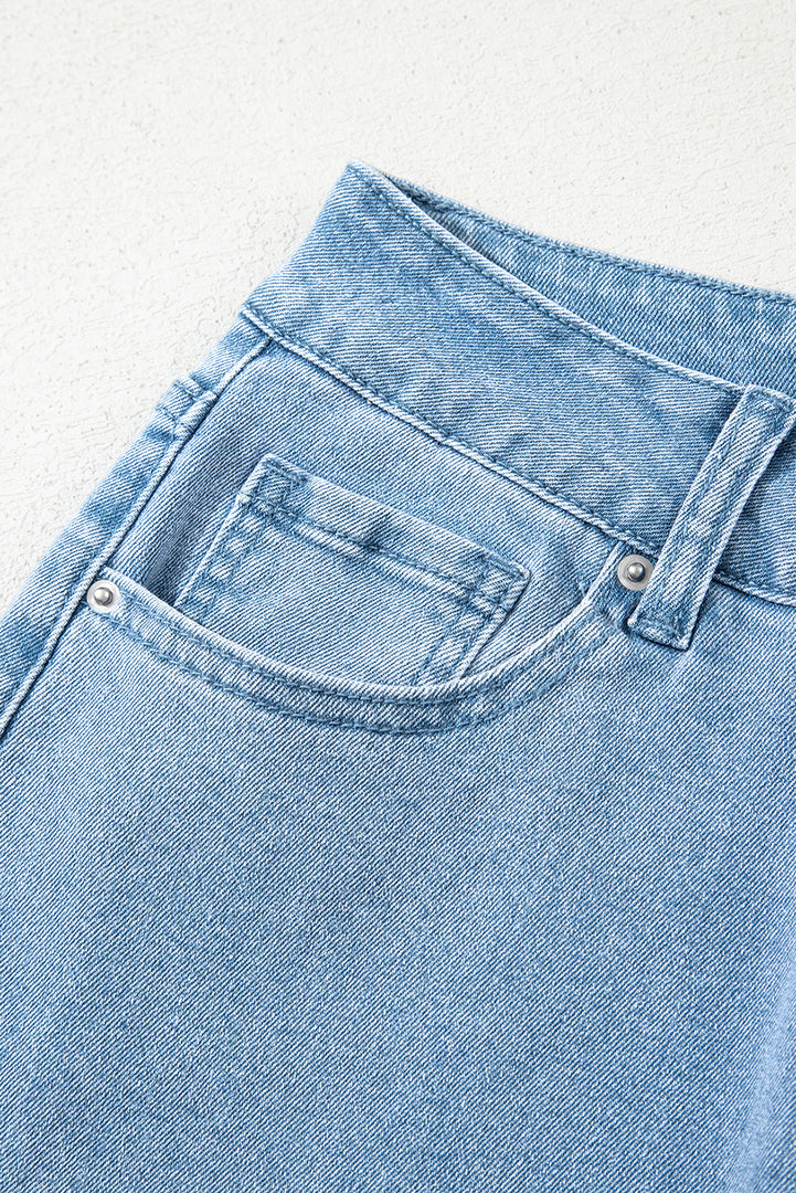 Peach Blossom Acid Washed High Rise Cropped Wide Leg Jeans